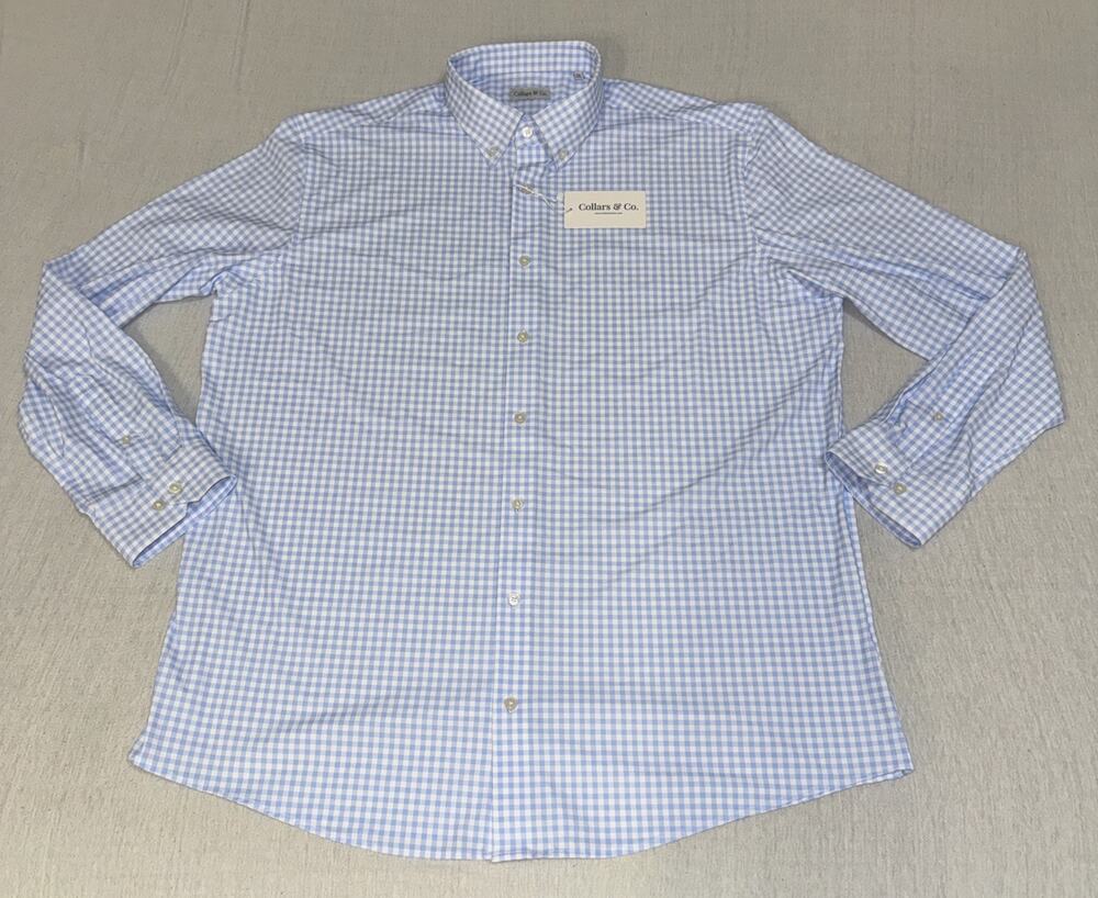 Collars & Co Men 2XL Blue Checks AOP Long Sleeve Button Up Dress Shirt NWT